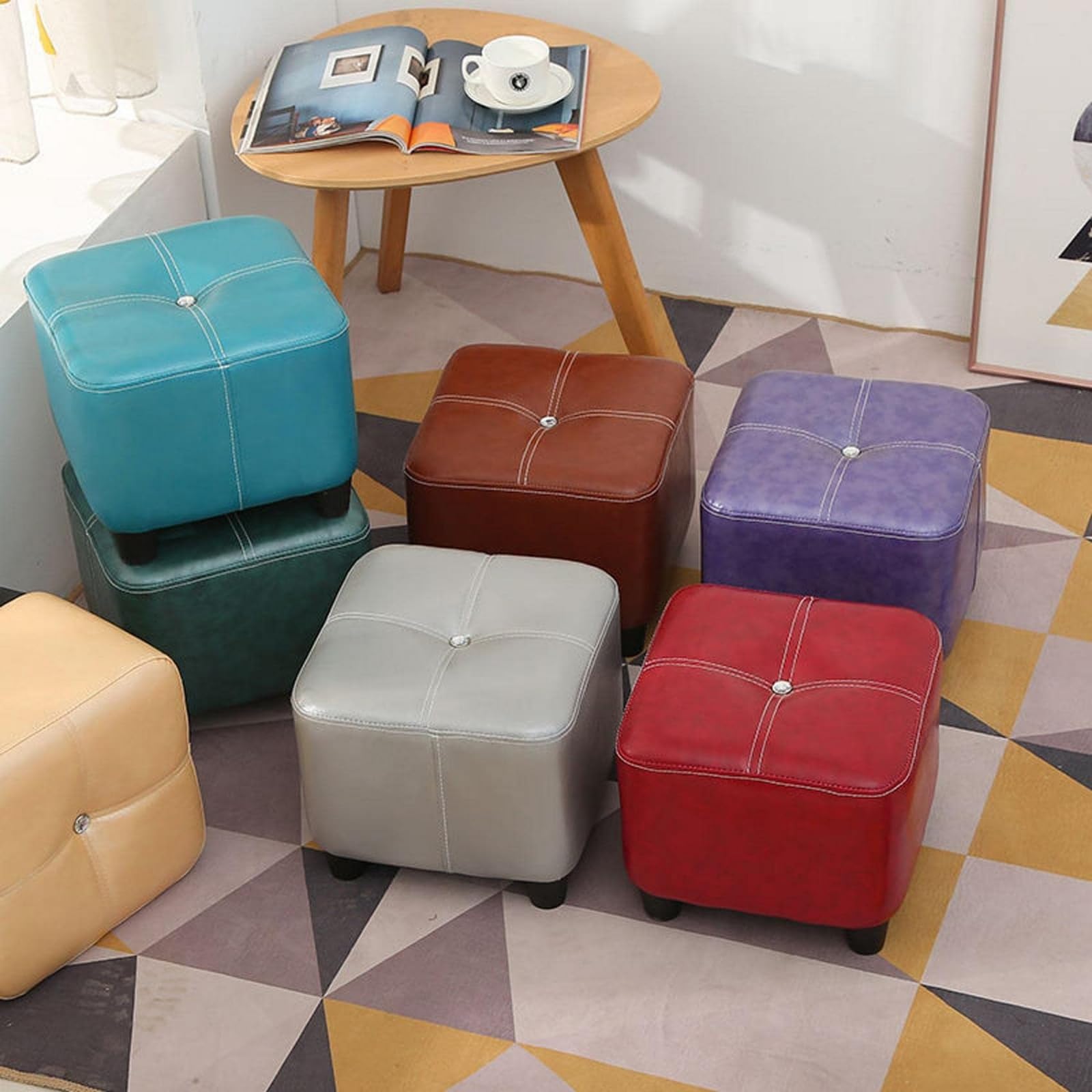 Ottoman Foot Stool Leather Soft Anti-Slip Easy to Clean Shoe